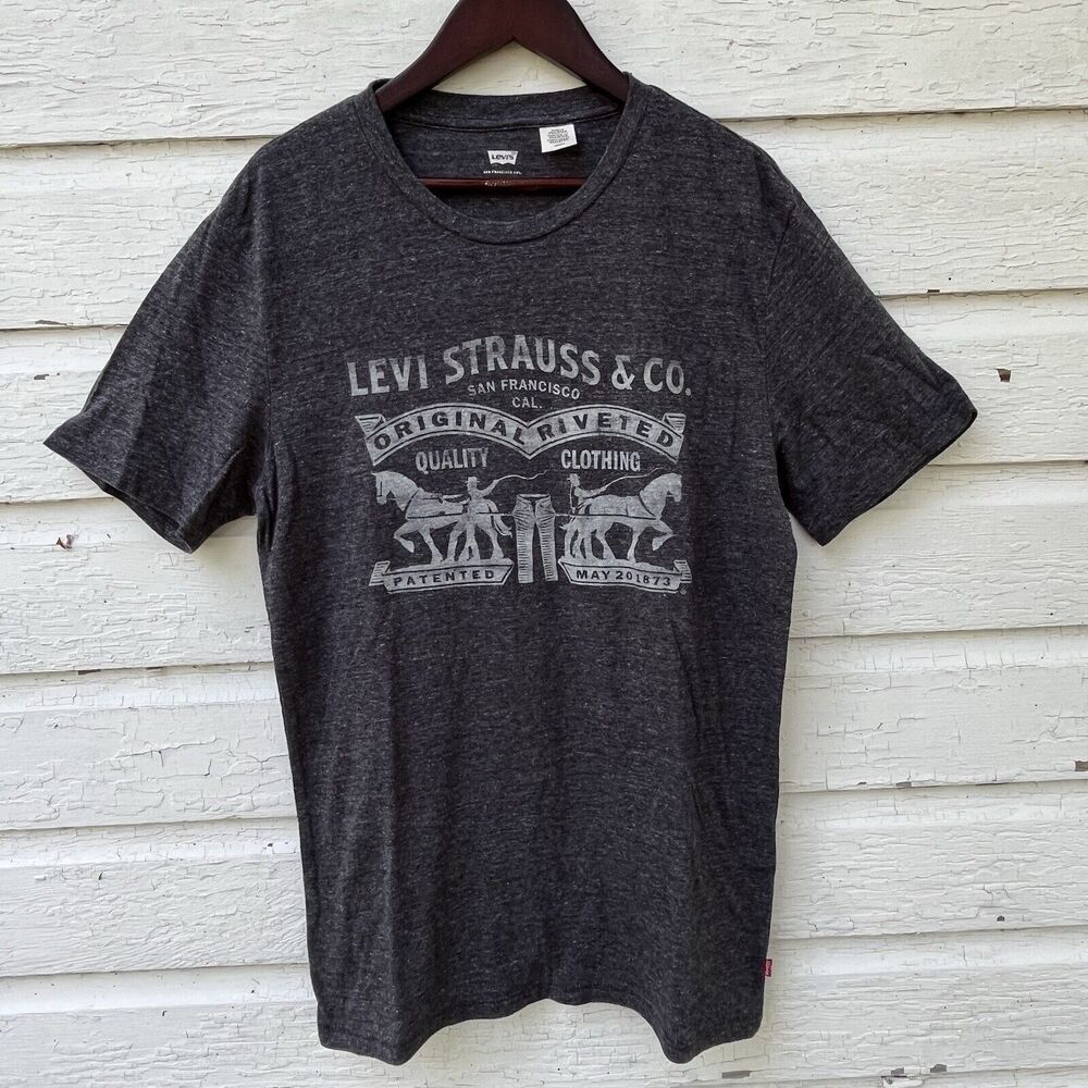 LEVI’S Men’s Single Stitch Retro Logo Tee, Heather Gray- Size Small